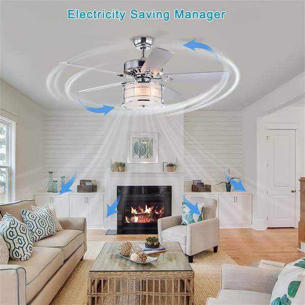 52" 3-Light Chrome Drum Shade LED Ceiling Fan + Remote, Traditional Farmhouse Rustic Industrial Bohemian Country Cottage Transitional Glam for Home, Kitchen, Living Room