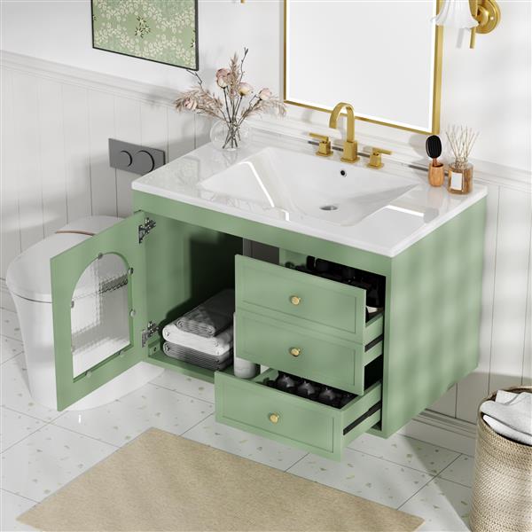 30x18x19.6 Inches Elegant Floating Bathroom Vanity Sink and Cabinet Combo - 1 Door and 2 Drawers