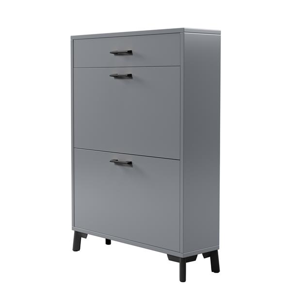 Shoe Storage Cabinet for Entryway, Free Standing Shoe Organizer with 2 Flip Drawers, Hidden Shoe Rack Storage Organizer for Doorway Hallway Closet, Gray