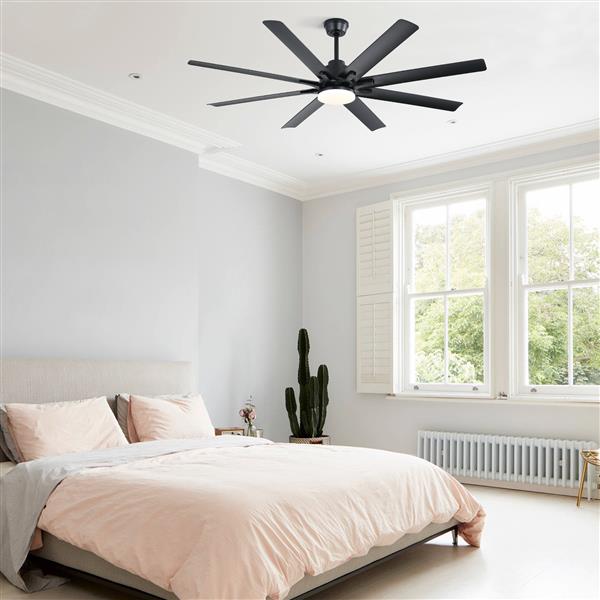 66 Inch Modern Ceiling Fan With Dimmable Led Light 8 ABS Blades Smart Remote Control Reversible DC Motor Black For Home Office