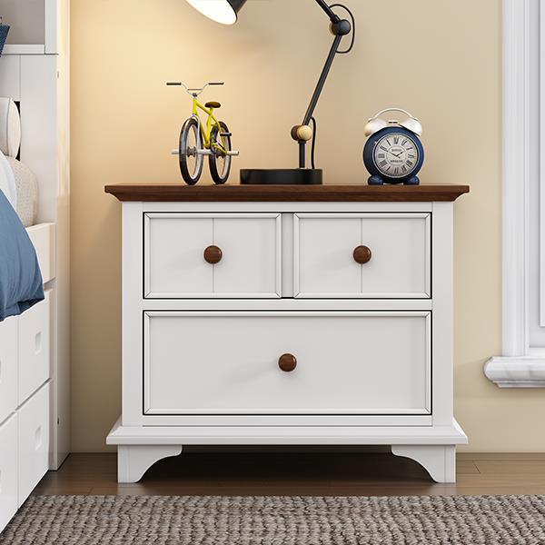 Two-Drawer Nightstand Kids Night Stand  End Side Table for Bedroom, Living Room, Kids' Room, White+Walnut