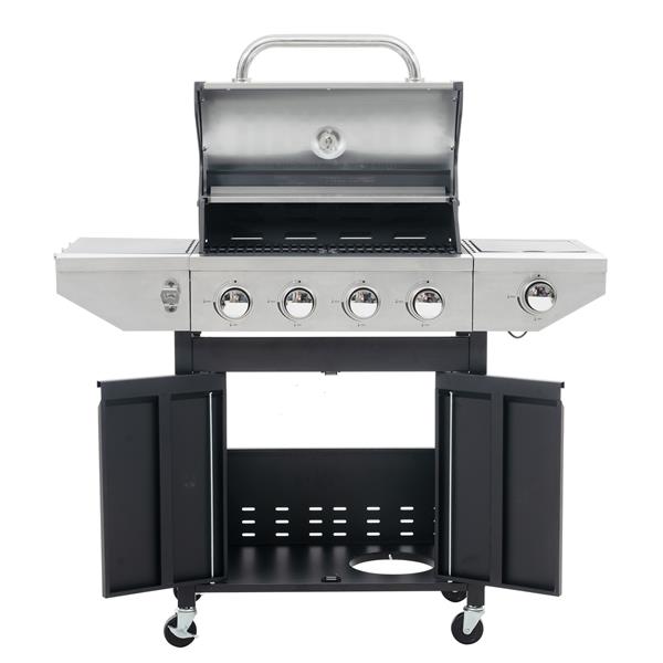 Propane Grill 4 Burner Barbecue Grill Stainless Steel Gas Grill with Side Burner and Thermometer for Outdoor BBQ, Camping