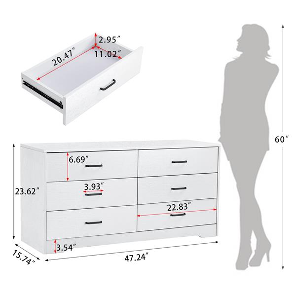 WOOD MDF BOARDS, 6 Drawers Dresser, WHITE