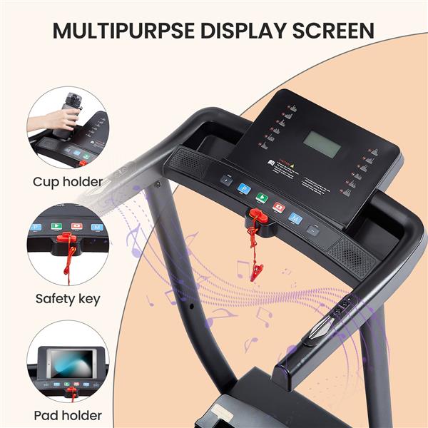 Treadmill - 2.5 HP folding treadmill, easy to move, with 3-speed incline adjustment and 12 preset programs, 3 countdown modes, heart rate, Bluetooth, etc., suitable for home and gym use