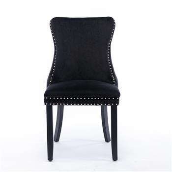 Upholstered Wing-Back Dining Chair with Backstitching Nailhead Trim and Solid Wood Legs,Set of 2, Black