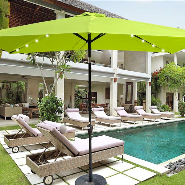 10 x 6.5t Rectangular Patio Solar LED Lighted Outdoor Umbrellas with Crank and Push Button Tilt for Garden Backyard Pool Swimming Pool