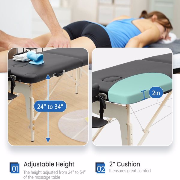 Massage Table Portable with Neck Stretcher and Sheets, 84 inch Massage Bed Adjustable Lash Bed Massage Bed Tattoo Table for Eyelash Extensions Beauty Tattoo (Premium Black Massage Table)