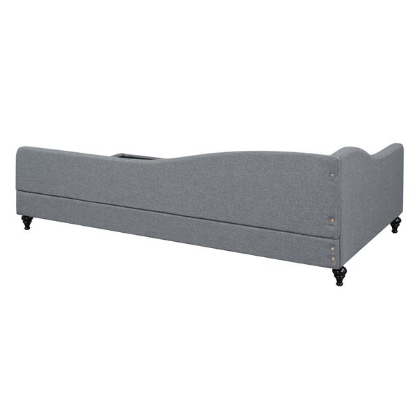 Twin Size L-Shaped Linen Daybed,with Solid Wood Legs,Gray