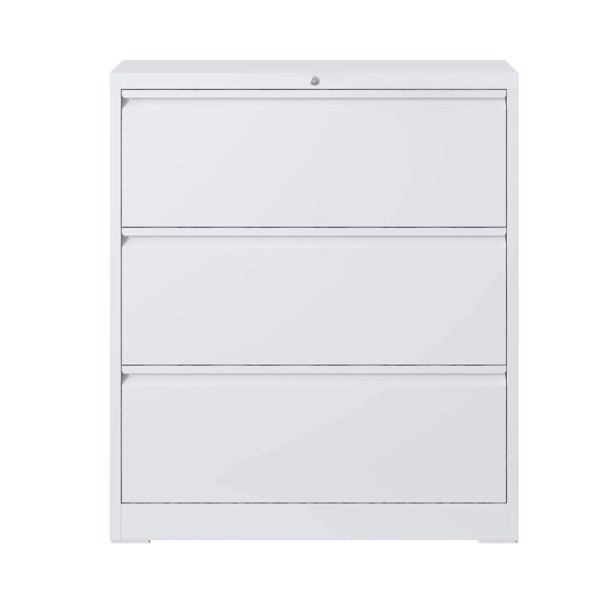 Lateral File Cabinet 3 Drawer, White Filing Cabinet with Lock, Lockable File Cabinet for Home Office, Locking Metal File Cabinet for Legal/Letter/A4/F4 Size