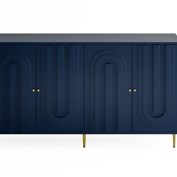 Modern Blue Lacquered 4 Door Wooden Cabinet Sideboard Buffet Server Cabinet Storage Cabinet, for Living Room, Entryway, Hallway, Office, Kitchen and Dining Room