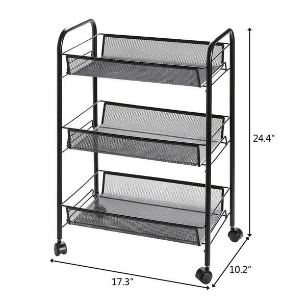 Exquisite Honeycomb Net Three Tiers Storage Cart Black