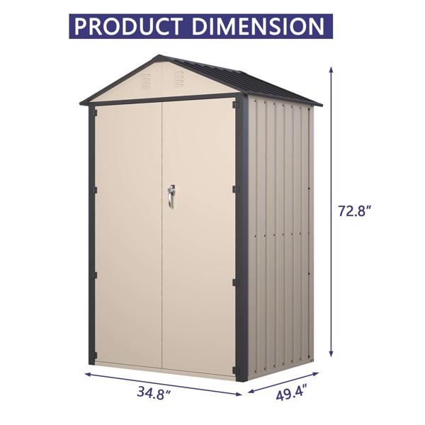 4*3 FT Outdoor Storage Shed, Steel Metal Lockable Garden Shed, Tiny House, Utility Shed, Lean-to Shed & Outdoor Storage, Waterproof Backyard Shed with Door for Bike, Tools, Lawnmower