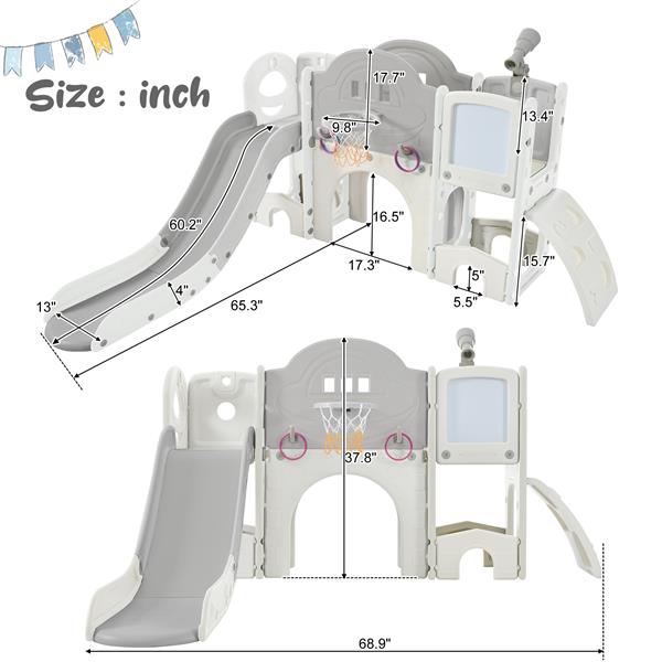 Kids Slide Playset Structure 9 in 1,   Spaceship Set with Slide, Arch Tunnel, Ring Toss, Drawing Whiteboardl and Basketball Hoop for Toddlers, Kids Climbers Playground