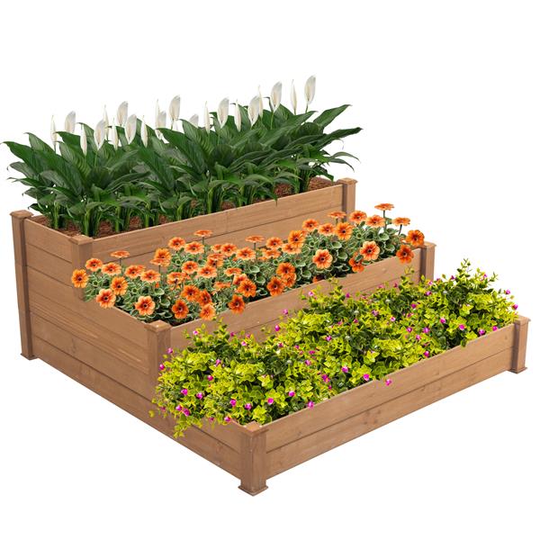 48.6 x 48.6 x 21in Raised Garden Bed Horticulture Outdoor Elevated Flower Box Tiered Garden Bed Wooden Vegetables  Brown