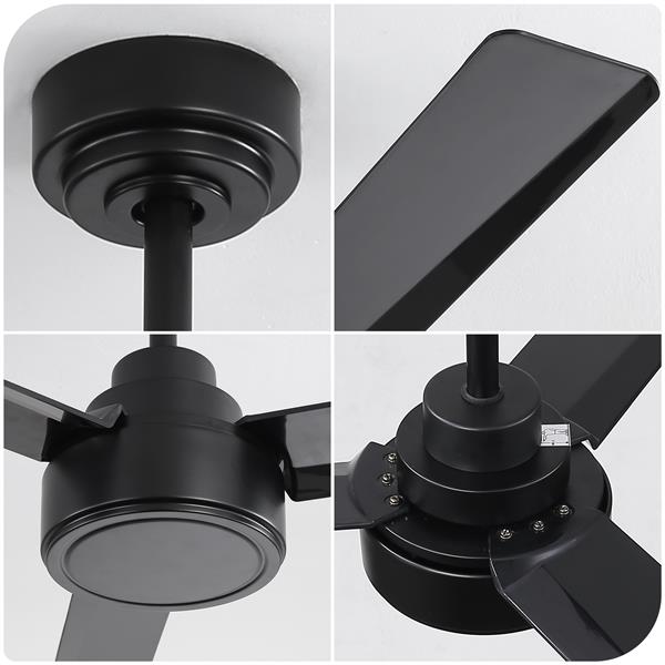 52" Outdoor Ceiling Fan Without Light, 3 ABS Blades Farmhouse Ceiling Fan with Remote Control 6-speed Reversible DC Motor Black for Living Room, Bedroom, Kitchen