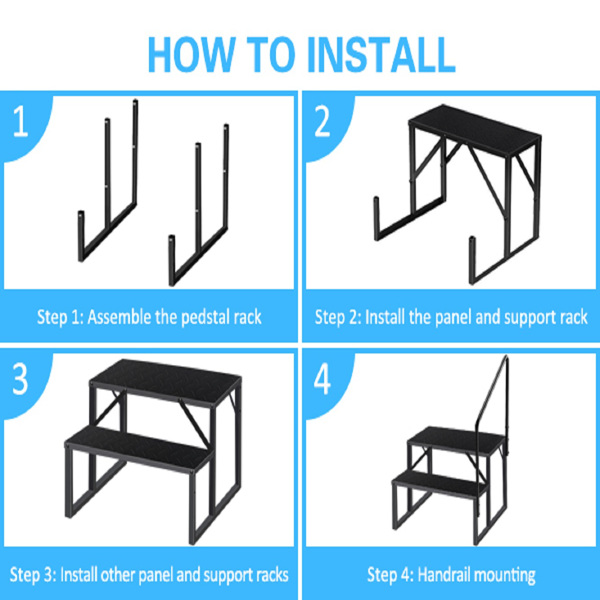 2 Step Ladder with Handrail, Swimming Pool Ladder Above Ground, 660 lb Load Capacity RV Steps with Anti-Slip Panel, Mobile Home Stairs for Reaching and Getting High