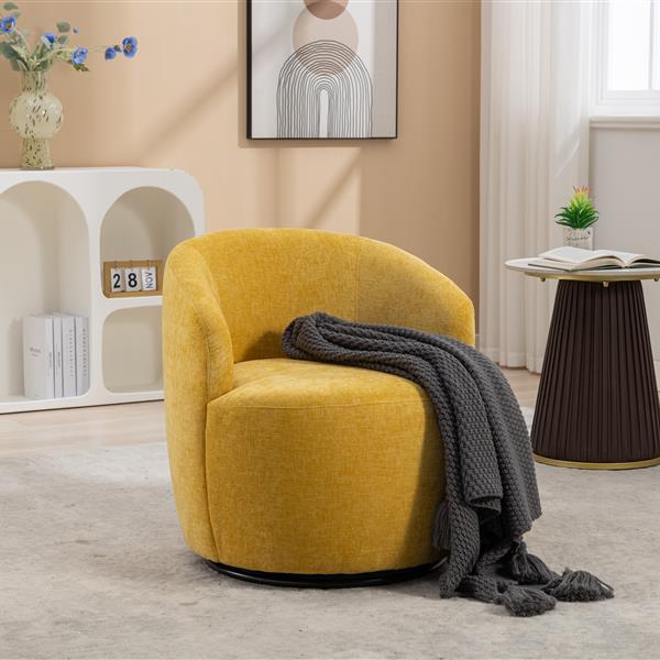 037-Chenille Fabric Swivel Accent Armchair Barrel Chair With Black Powder Coating Metal Ring,Yellow