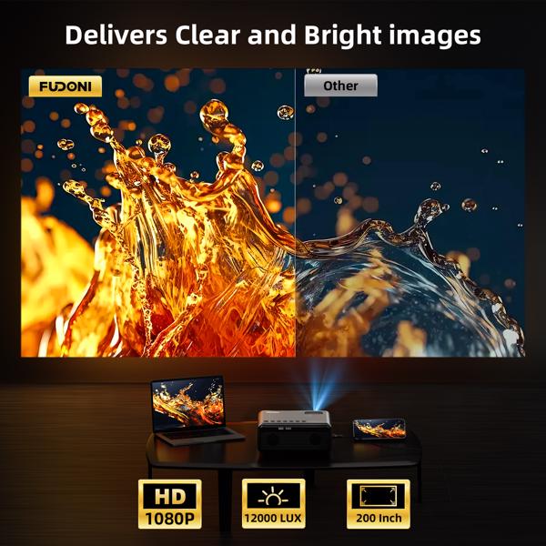 Projector with WiFi and Bluetooth, Upgraded 5G Portable Projectors 4K Supported Native 1080P 12000L, Outdoor LED Movie Projector, Compatible w/iOS Android Phone/TV Stick/Laptop（FBA仓发货，禁售亚马逊）