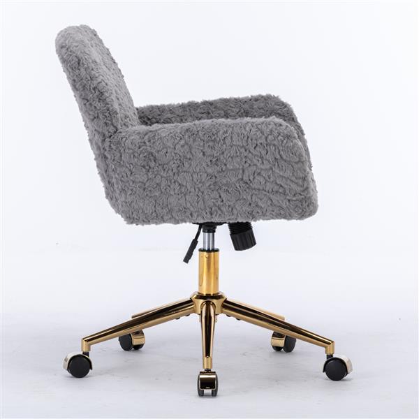 Furniture Office Chair,Artificial rabbit hair Home Office Chair with Golden Metal Base,Adjustable Desk Chair Swivel Office Chair,Vanity Chair(Gray)