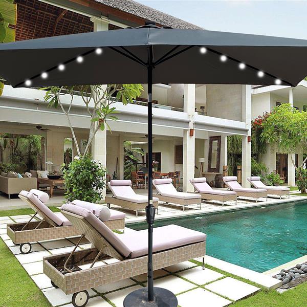 10 x 6.5t Rectangular Patio Solar LED Lighted Outdoor Umbrellas with Crank and Push Button Tilt for Garden Backyard Pool Swimming Pool