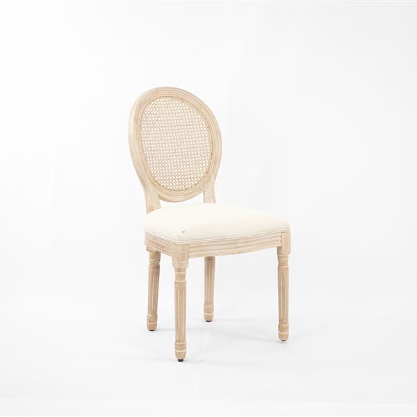 Upholstered Fabrice With Rattan Back French Dining  Chair with rubber legs,Set of 2,Beige