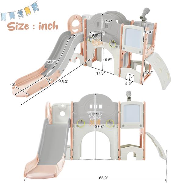 Kids Slide Playset Structure 9 in 1,  Spaceship Set with Slide, Arch Tunnel, Ring Toss, Drawing Whiteboardl and Basketball Hoop for Toddlers, Kids Climbers Playground