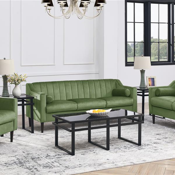 Mid Century Modern Chesterfield  LOVE SEAT couch, Comfortable Upholstered sofa with Velvet Fabric and Wooden Frame and Wood Legs for Living Room/Bed Room/Office Green --2 Seats