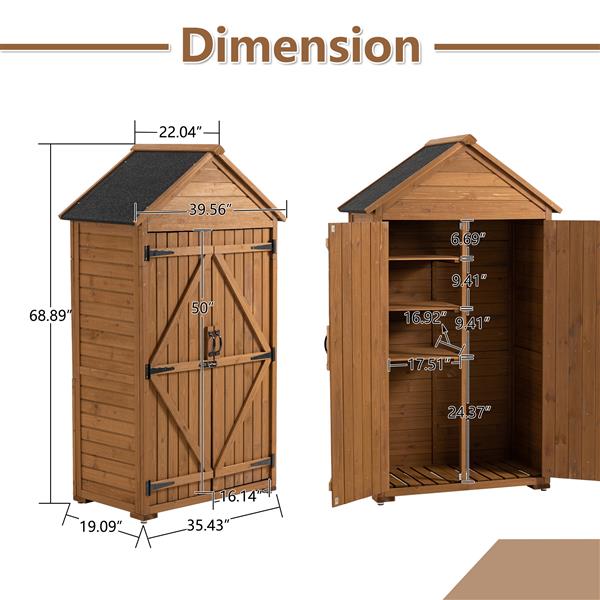 Outdoor Storage Cabinet, Garden Wood Tool Shed, Outside Wooden Shed Closet with Shelves and Latch for Yard 39.56"x 22.04"x 68.89"