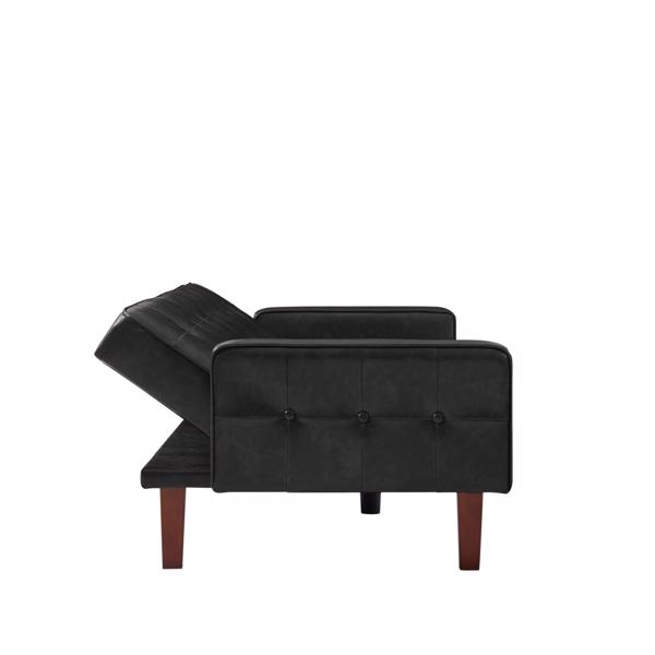 Black Convertible Double Folding Living Room Sofa Bed, PU Leather, Tufted Buttons, Suitable for Living Rooms And Bedrooms