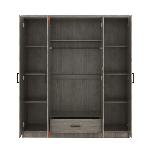 4-Door Wardrobe with 1 Drawer, Gray