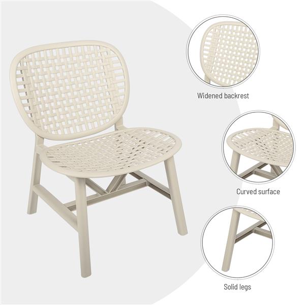 3 Pieces Hollow Design Retro Patio Table Chair Set All Weather Conversation Bistro Set Outdoor Table with Open Shelf and Lounge Chairs with Widened Seat for Balcony Garden Yard White