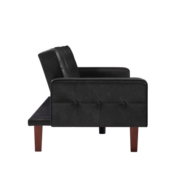 Black Convertible Double Folding Living Room Sofa Bed, PU Leather, Tufted Buttons, Suitable for Living Rooms And Bedrooms