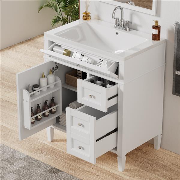 30'' Bathroom Vanity with Top Sink, Modern Bathroom Storage Cabinet with 2 Drawers and a Tip-out Drawer, Single Sink Bathroom Vanity