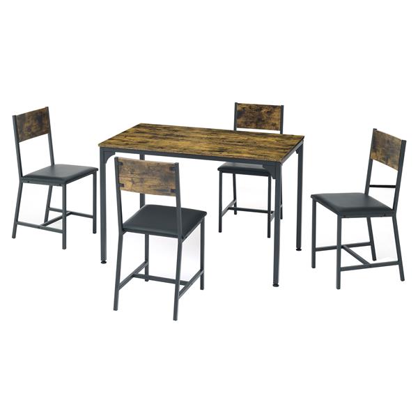 Modern Dining Room Set for 5 Pieces Dining Table Set,  Particle board with Sturdy Metal Frame&Legs, soft-padded dining chair Armless for Space Saving