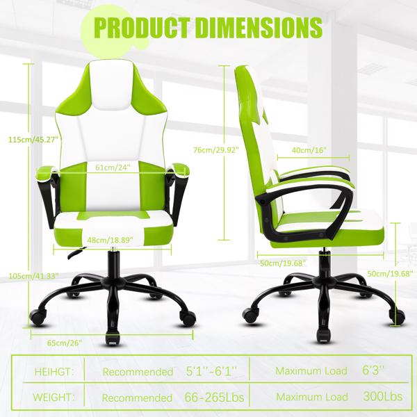 Computer Gaming Chair, Video Game Chairs with Breathable PU Leather, Comfy Swivel Seat, Height Adjustable Computer Chair, Racing E-Sport Gamer Chair for Adults and Teenagers, Green