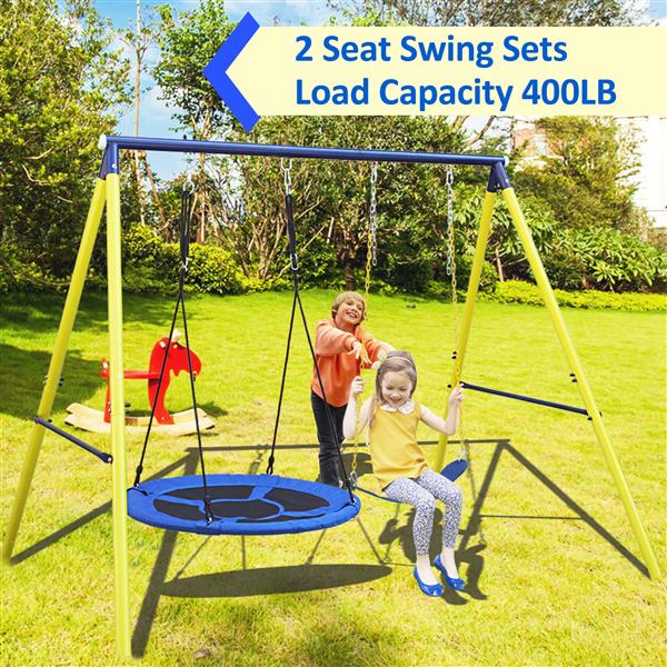 Indoor/Outdoor Metal Swing Set with Safety Belt for Backyard