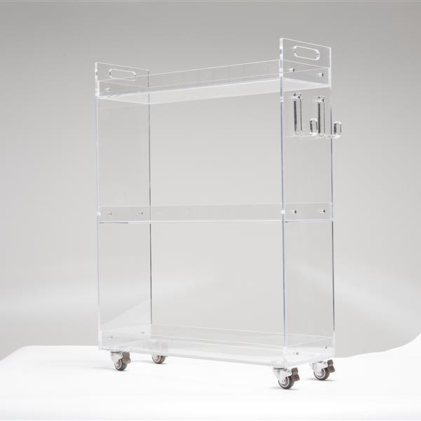 Acrylic Rolling Side Table - 3 Tiers End Table with Lockable Wheels - Small Clear Table for Living Room,