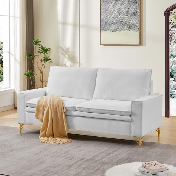 White, Velvet Cloth Indoor Double Sofa With Metal Feet, 78.54"*31.69"*38.18"