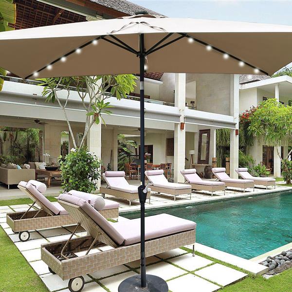 10 x 6.5t Rectangular Patio Solar LED Lighted Outdoor Umbrellas with Crank and Push Button Tilt for Garden Backyard Pool Swimming Pool