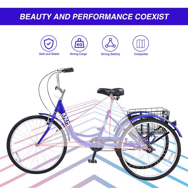 Adult Tricycle Trikes,3-Wheel Bikes,26 Inch Wheels Cruiser Bicycles with Large Shopping Basket for Women and Men