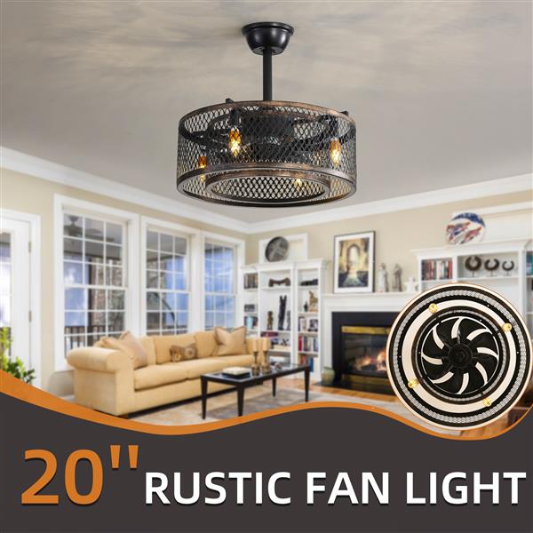 20 inch Caged Ceiling Fan with Lights (Note:No warranty on bulbs)