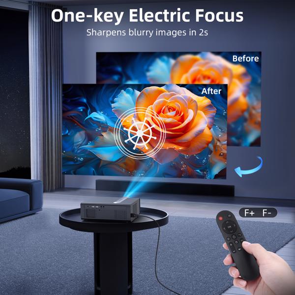 [Electric Focus/Auto Keystone] Projector with WiFi and Bluetooth, Native 1080P 20000L 4K Supported, Home Theater UP to 300"【FBA发货，禁止亚马逊销售】