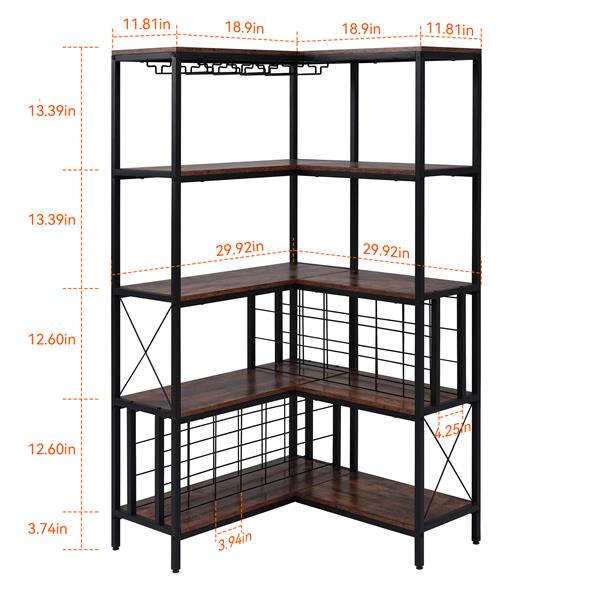 Corner Wine Rack Bar Cabinet Industrial  Floor Bar Cabinets for Liquor and Glasses Storage for Home Kitchen