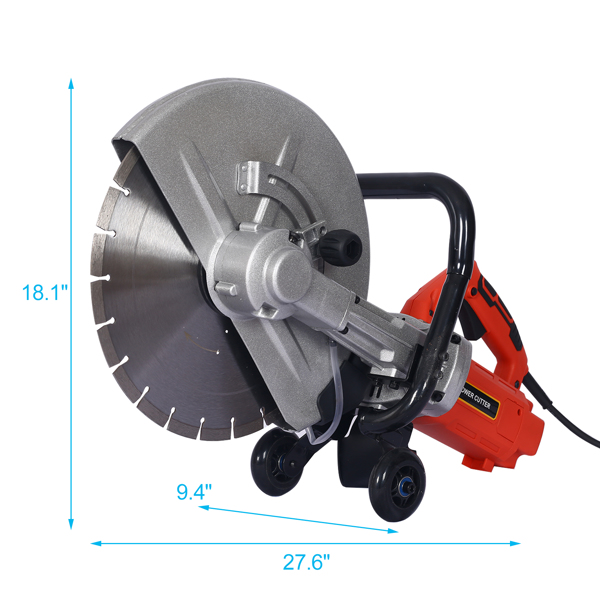 Electric 14" Cut Off Saw Wet/Dry Concrete Saw Cutter Guide Roller with Water Line Attachment 3000w with blade 