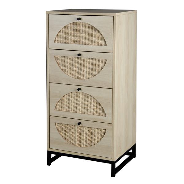 Set of 2, Natural Rattan, Cabinet with 4 Drawers, Suitable for Living room, Bedroom and Study, Diversified Storage