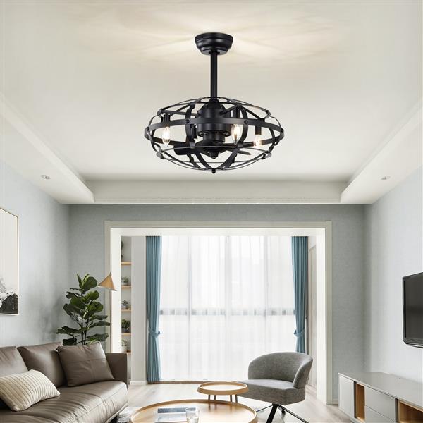 Hot Sell Industrial Ceiling Fan Light Kit for Living Room Bedroom Kitchen and Bladeless Caged Ceiling Fan with Lights