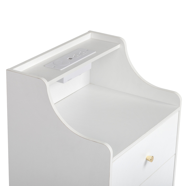 FCH white particleboard with triamine matt gold tapered handle 45*35*73cm three drawers with compartments bedside table 1 wireless + 2 USB ports + 2 US standard three-plug ports