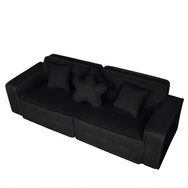 Black, Velvet cloth Modern Indoor Sofa With Three Pillows, 93.50"*35.23"*30.70"