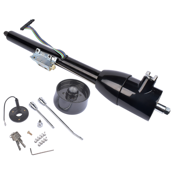 28" Black Tilt Street Rod Floor Shift Steering Column w/ Wheel Adapter & Key