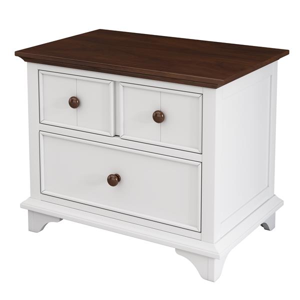 Two-Drawer Nightstand Kids Night Stand  End Side Table for Bedroom, Living Room, Kids' Room, White+Walnut